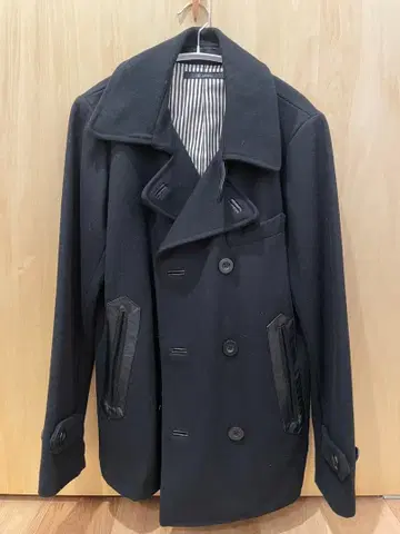 Johnbull 블랙 더블 브레스트 피 코트 M