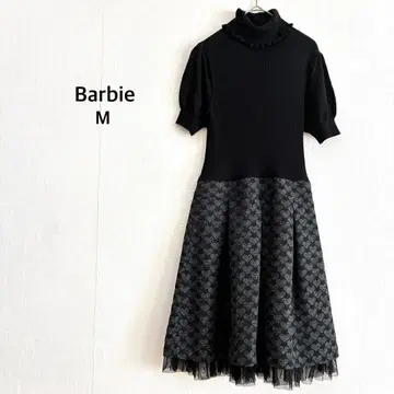 [ 바비 ] 원피스 M 블랙 퍼프 슬리브 니트 고급 데이트 새상품급
