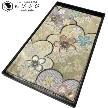 후쿠로 오비 아름다운 벚꽃 꽃 무늬 골드 컬러 후리소데 O-2908