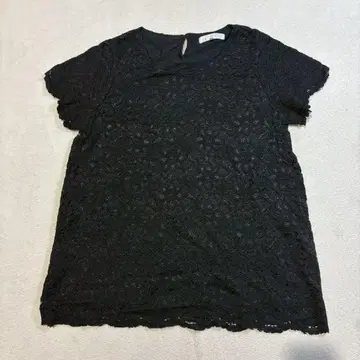 [ 자유구 ] 전체 레이스 반팔 티셔츠 상의 L 블랙 꽃무늬