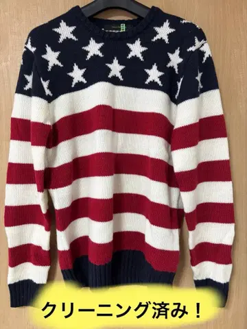 [클리닝 완료] VENCE EXCHANGE 성조기 패턴 니트 아메카지 L