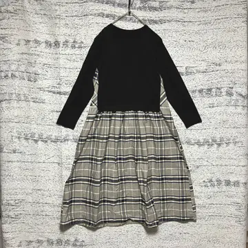 비안테 체크 도킹 원피스 포켓 롱 레이어드 스타일 밴딩 긴팔