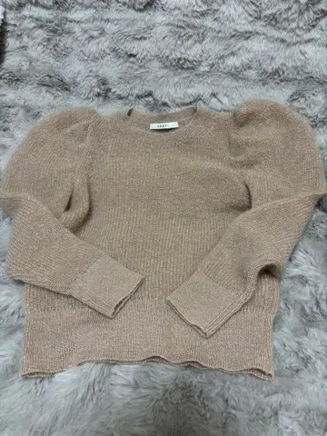 아나이 퍼프 슬리브 니트 모헤어 라메 핑크 베이지 38