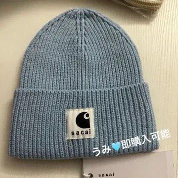 sacai x Carhartt WIP 라이트 블루 니트 모자 프리 사이즈