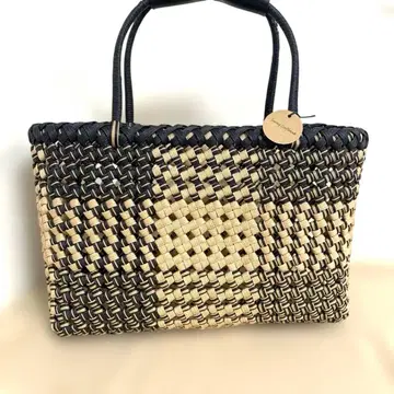 바스켓백 크라프트 밴드 석다듬 블랙 베이지 스트라이프 핸들 커버 포함