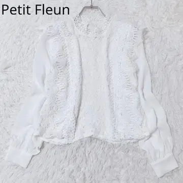 쁘띠 플뢰르 블라우스 레이스 셔링 캔디 슬리브 화이트 F