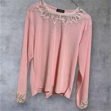 새상품급 핑크 고급 레이스 긴팔 셔츠 블라우스 어깨 패드