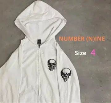 NUMBER (N)INE 스컬 프린트 후드티 스컬 자수 화이트 4