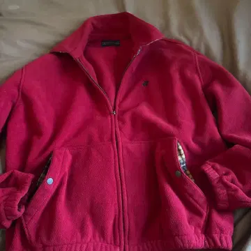 빨간색 플리스 자켓 M 사이즈 체크 안감