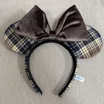 디즈니 체크 무늬 머리띠