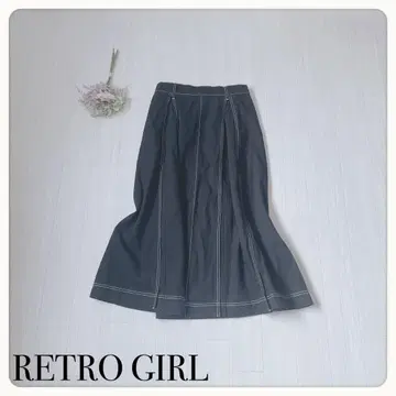 레트로걸 코튼 화이트 스티치 롱 스커트 블랙