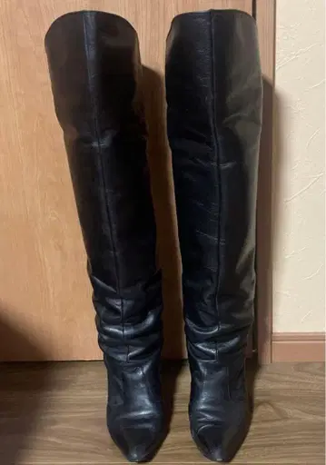 니하이 부츠 천연 가죽 가죽 블랙