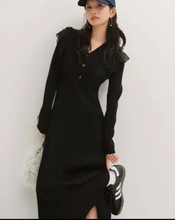 LILY BROWN 쉬폰 도킹 니트 원피스 블랙