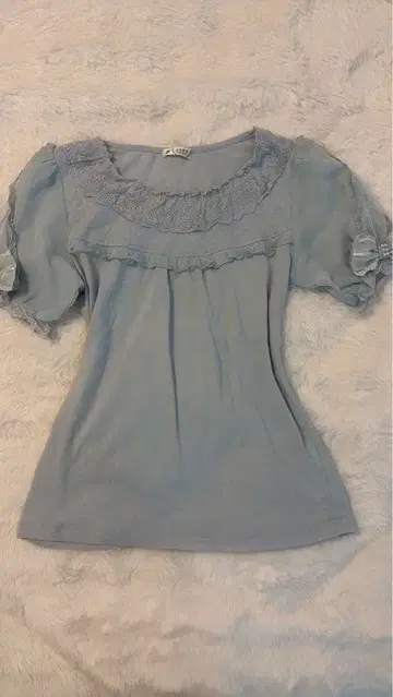 히메 스타일 양산계 귀여운 블루 레이스 상의