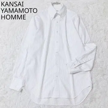 칸사이 야마모토옴 셔츠 버튼다운 칼라 스트라이프 비즈니스 화이트