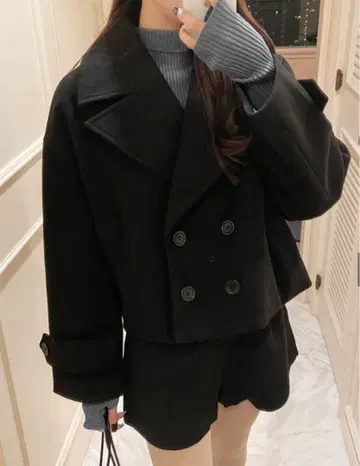 더블 버튼 숏 기장 코트[ze758]