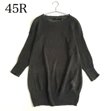 [ 45R ] 시스루 니트 린넨 롱 니트 ( M ) 다크 그린 튜닉