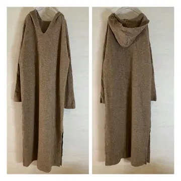 후드 부착 브라운 니트 롱 원피스