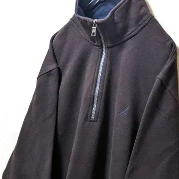 노티카 로고 자수 하프 지퍼 맨투맨 트레이닝복 브라운 구제 의류