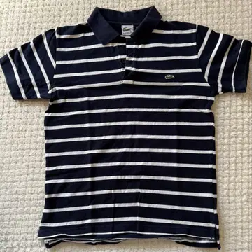 LACOSTE 네이비와 화이트 스트라이프 피케 셔츠 M 사이즈