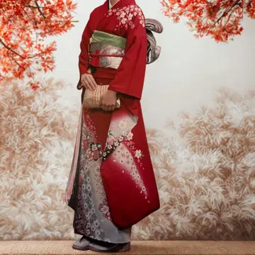 성인식 1회만 후리소데 풀세트 빨간색 x 벚꽃 금채색 172cm