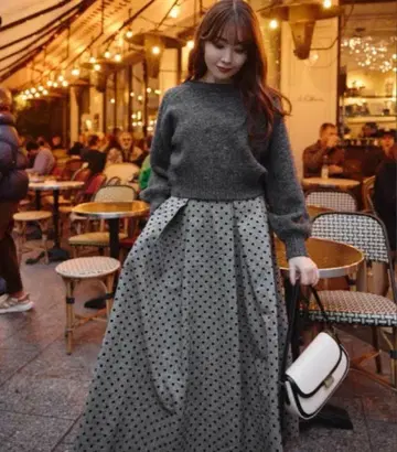 herlipto Tweed Flocked Dot Long Skirt M