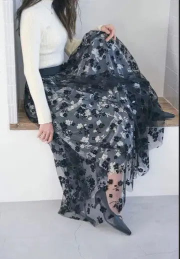 [ nairo ] 더블 플라워 샤샤 스커트