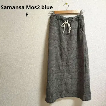 Samansa Mos2 blue 체크 무늬 롱 스커트 속기모 밴딩 F