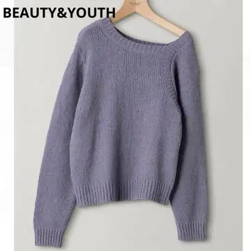 뷰티 앤 유스 코튼 루프얀 비대칭 넥 니트