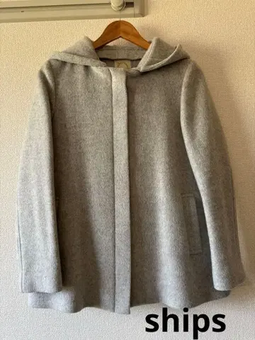 쉽스 A라인 코트 노카라 코트 후드 탈부착 가능 라이트 그레이 36