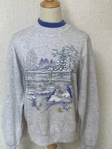 겨울 풍경 맨투맨 그레이 빈티지 애니멀