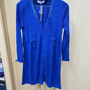 스팽글 장식 파랑 롱 가디건