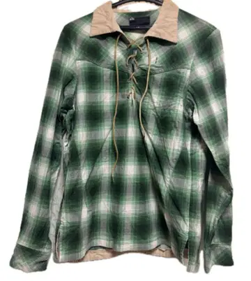 넘버나인 n(n ) 코듀로이 절개 체크 플란넬 셔츠 그린2