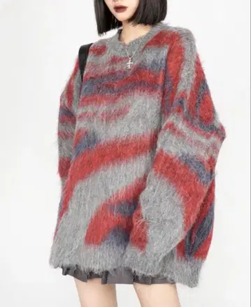 DIAVEL 샤기 자카드 니트탑 니트 풀오버