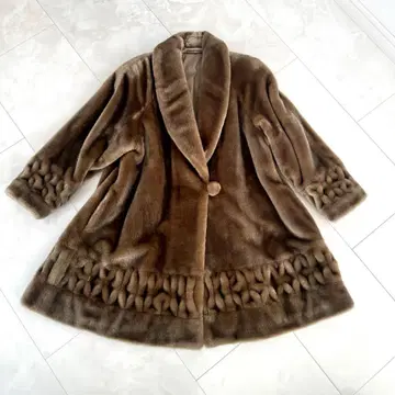 KENG 인조 모피 롱 코트 브라운