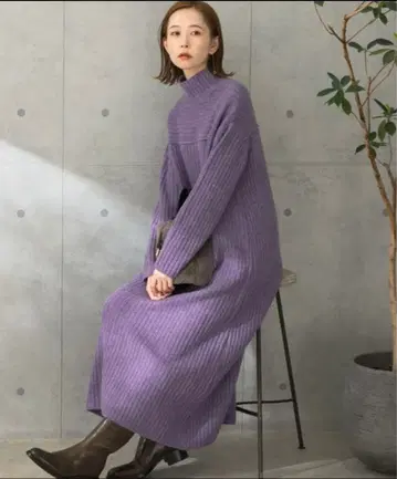 어반리서치 로쏘 니트 리브 터틀넥 롱 원피스