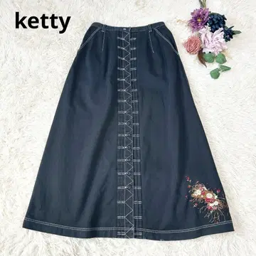 케티 ketty 꽃 자수 롱 스커트 프론트 오픈 프론트 버튼 블랙
