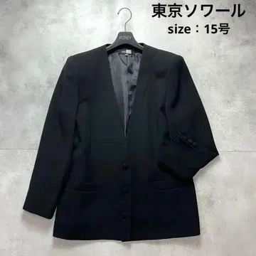 빅 사이즈 새상품급 도쿄 소와르 노카라 자켓 롱 15호 2XL 블랙