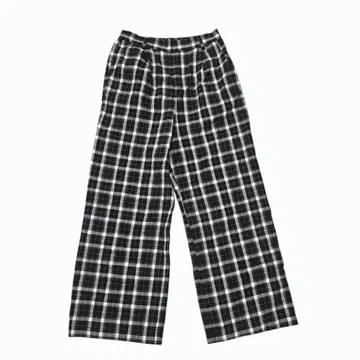 ikka 체크 무늬 와이드 팬츠 ( L ) 허리밴딩 편안함 체형 커버