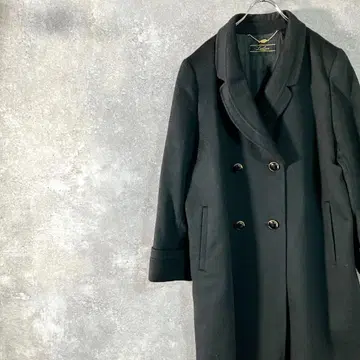 Leilian 체스터 코트 롱 기장 더블 블랙 무지 모 큐프라