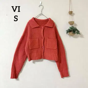 VIS  카라 부착 니트 가디건 크롭 기장 테라코타 F