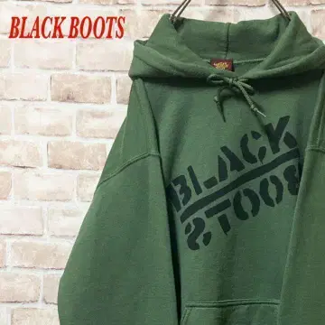 [레어] BLACK BOOTS 풀오버 후드티 그린 빅 프린트