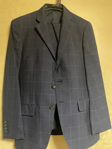 VISARUNO 네이비 체크 무늬 비즈니스 정장