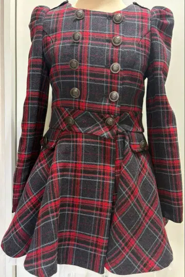 빨간색 체크 미니 원피스 코트 헤이세이 갸루