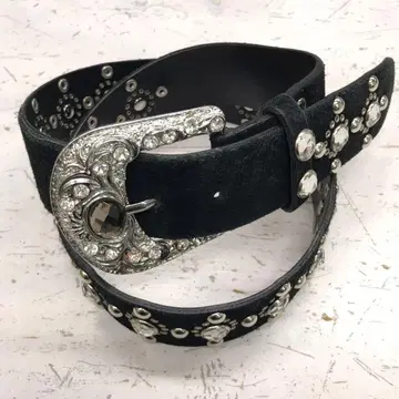 Y2K 갸루 구제 의류 비쥬 스톤 페이크 스웨이드 웨스턴 벨트