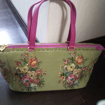 꽃무늬 자수 핸드백 그린
