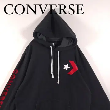 CONVERSE 블랙 후드티 양면 프린트 컨버스 L