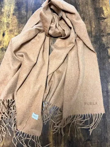 미사용 훌라 FURLA 프린지 캐시미어 스톨 대형 머플러 카멜