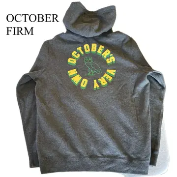 OCTOBER FIRM 그레이 후드 후드티 백 프린트 자수 XL