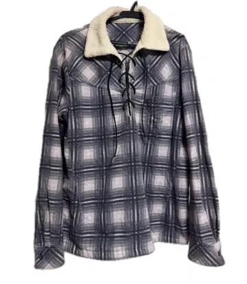 넘버나인 풀오버 보아 배색 플란넬 셔츠 블랙 2 긴팔